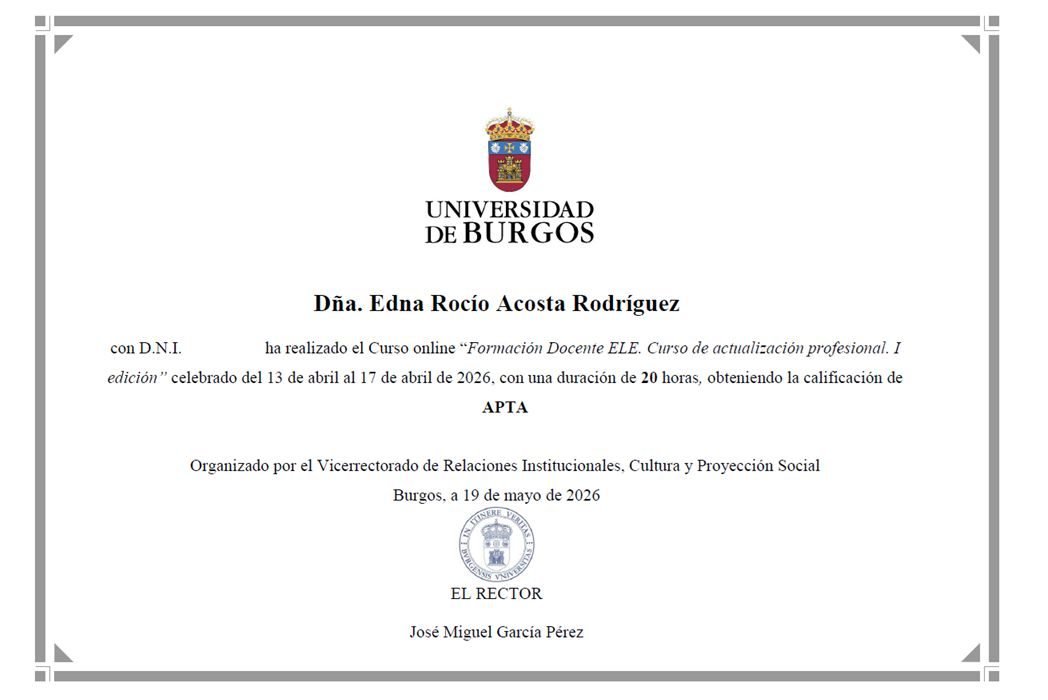 Certificado de la Universidad de Burgos, Formación Docente ELE